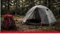Tent and backpack at a campsite